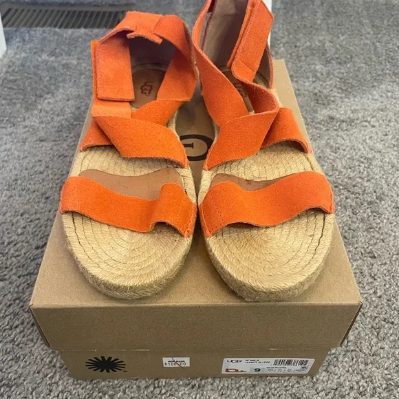 UGG Mila Suede Espadrille Sandals Orange Size 9 With Box - Picture 10 of 10